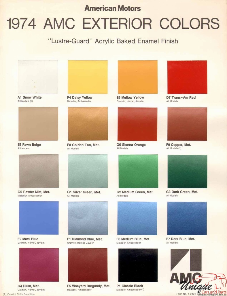1974 AMC Exterior Color Chart